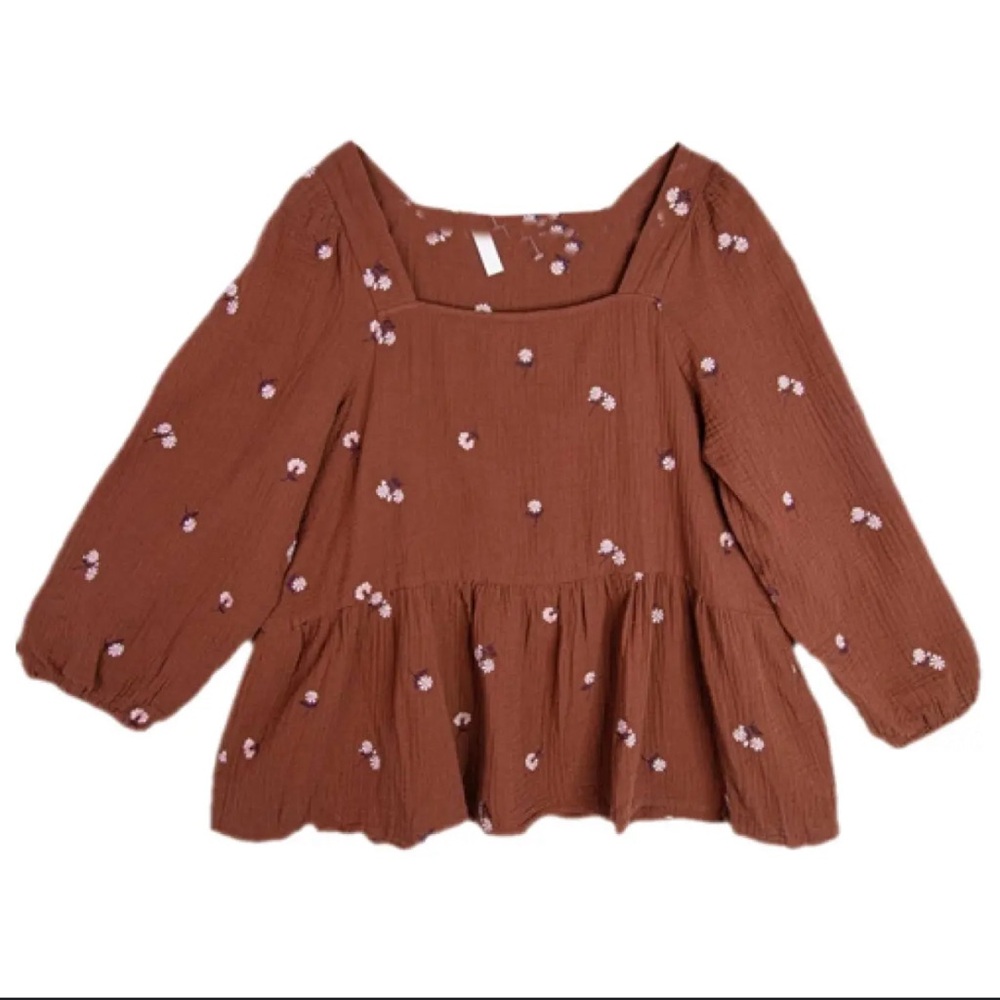 Madewell Amie flower blossom peplum 3/4 sleeve waffle knit blouse